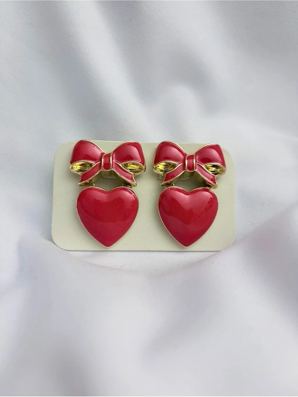Red Heart Bow Earrings Large